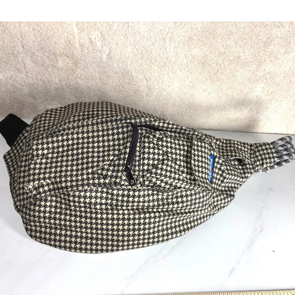KAVU Black Houndstooth Rope Bag - OS - Sling Backpack Outdoor Gorpcore Preppy